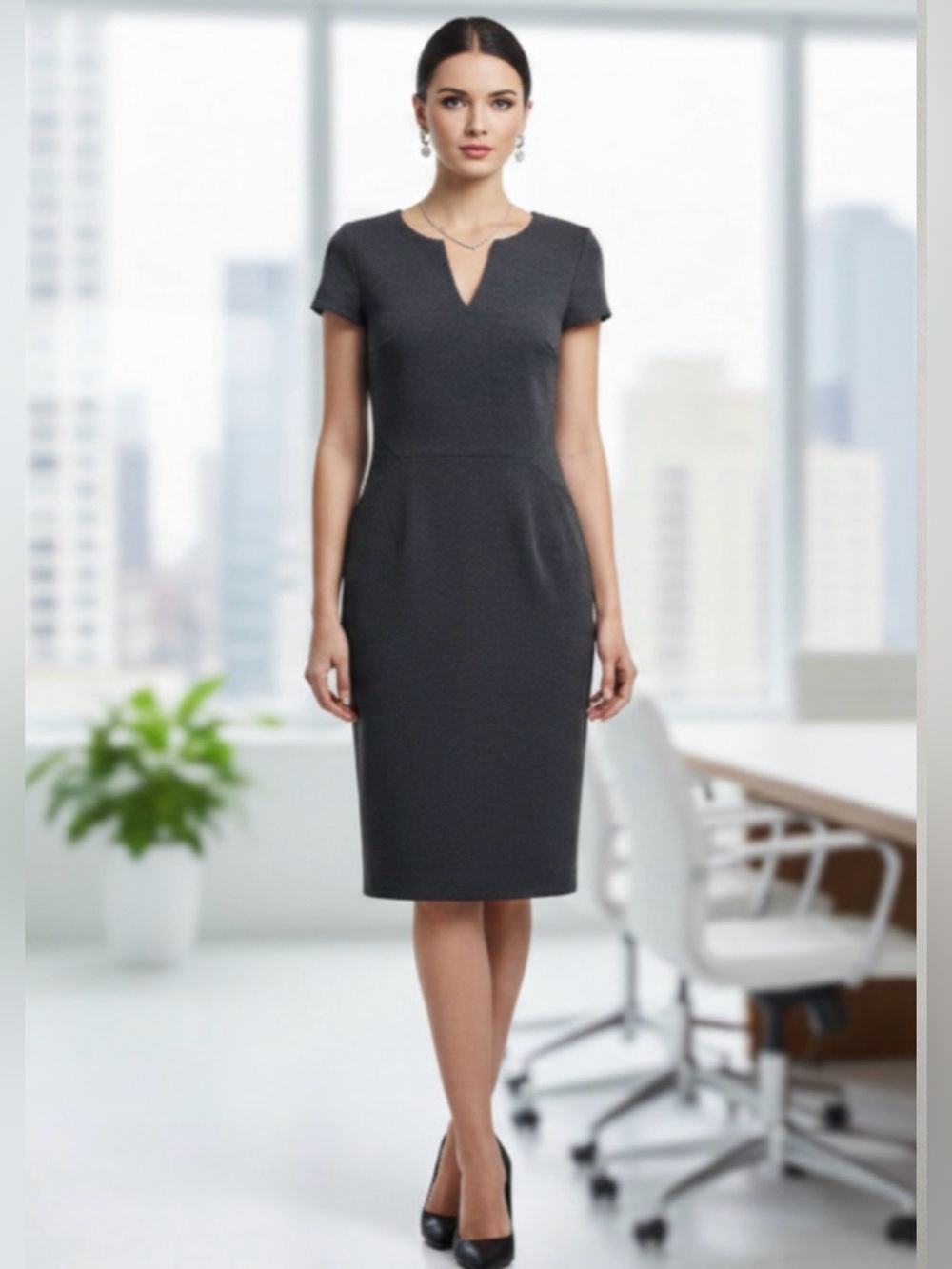 Banana Republic Charcoal Gray Seamed Sheath Dress